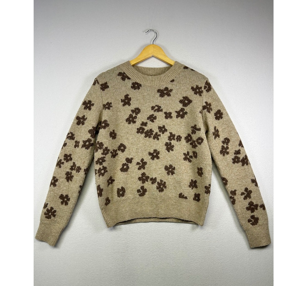 GrandmaCore Magnolia Boutique Women S/M Tan Brown Floral Crewneck‎ Sweater